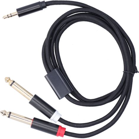 Câble adaptateur 3683 en coton tressé, prise mâle 3,5 mm vers double prise jack 6,35 mm, pour haut-parleurs, longueur 1 m / 3,3 pi (1/5)