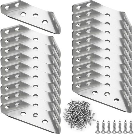 Connecteur d'angle de meuble universel 20 pièces, support d'angle triangulaire multifonctionnel en acier inoxydable, connecteur de fixation d'angle, cadre de support de meuble triangulaire, équerre d' (1/4)
