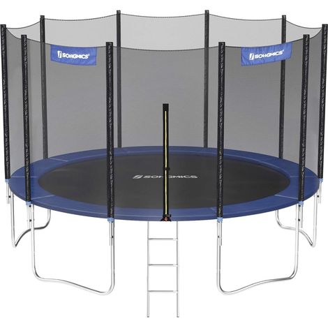 Songmics – Trampoline extérieur 427 cm – Charge maximale 150 kg – Poteaux en acier galvanisé – Filet de protection 1,8 m – Échelle incluse – Noir et bleu (1/5)