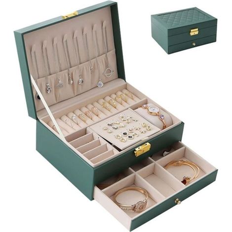 Bardusch-Boîte à Bijoux pour Femme 2 Couches Rangement Bijoux Verrouillable avec Clé en Cuir Imperméable pour Filles Femmes Colliers Montres (1/4)