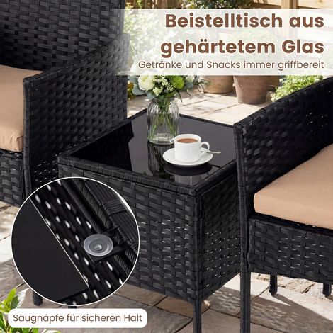 Salon de jardin jaune 3 pièces en résine tressée avec 2 fauteuils et table en verre trempé pour balcon terrasse et jardin (1/5)