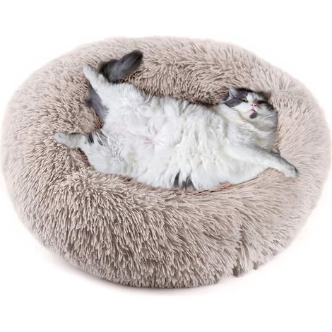 Cama redonda con forma de rosquilla para perros y gatos - Cálida - Suave y reconfortante - Saco de dormir cómodo para primavera y otoño (café claro, 70 cm) (1/5)