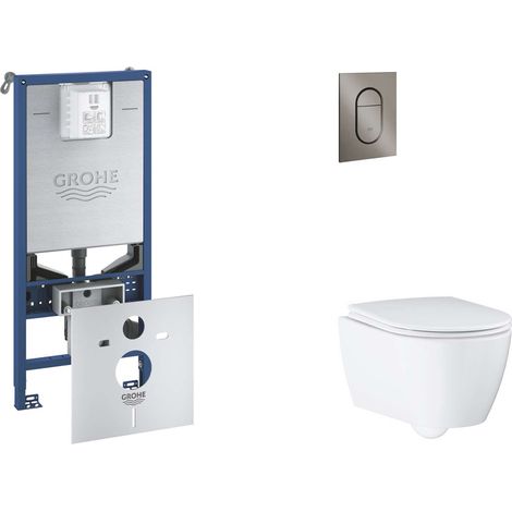 Grohe Rapid SLX - Set con modulo d'installazione per WC a parete, copriwater WC SoftClose, placca di comando Arena Cosmopolitan S, Hard Graphite spazzolato SANI11BB5112