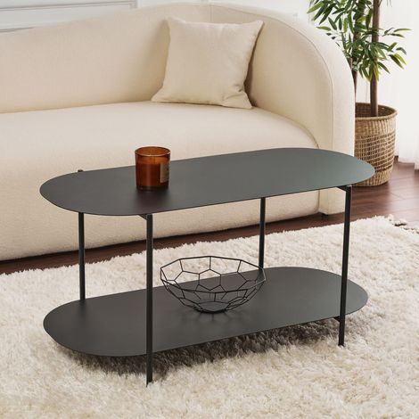 Couchtisch Verzate, ein Fach, oval, Metallplatte, 100x45x51h cm schwarz (1/4)