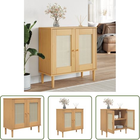 The Living Store Sideboard SENJA Rattan-Optik Braun 80x35x80 cm Kiefernholz - Holz Sideboard - Wohnzimmermöbel - Kiefernholz Sideboard - Vintage Sideboard - Rattan Sideboard (1/5)
