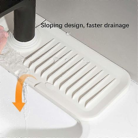 Tapis de robinet en silicone, protection anti-éclaboussures, bac récupérateur de gouttes pour évier de cuisine et salle de bain (1/5)