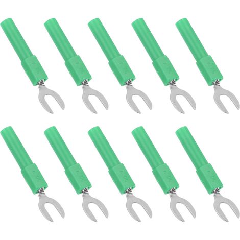 Packung mit 10 Y-förmigen Gabelverbindern aus Messing, 4 mm (0,2 Zoll) Bohrung, Bananenstecker, 30 V AC – 60 V DC max., 10 A, grün (1/5)