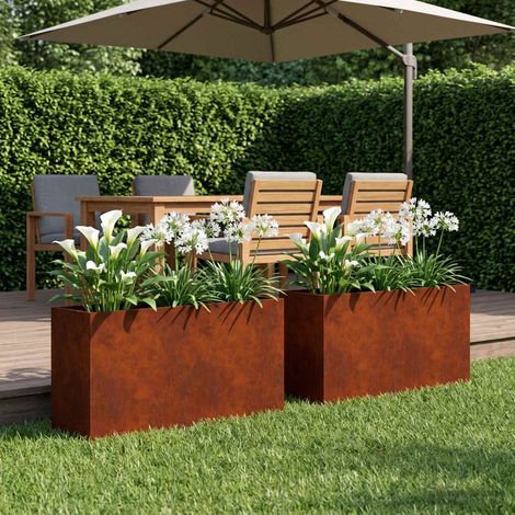 Cache-pot de jardin 2 pc Rouillé 80 x 40 x 50 cm Acier patiné (1/5)