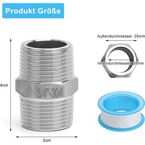 3/4" 3/4" Stainless Steel 3/4" External Thread 304 Stainless Steel Hexagonal Fitting Accessories (1/4)