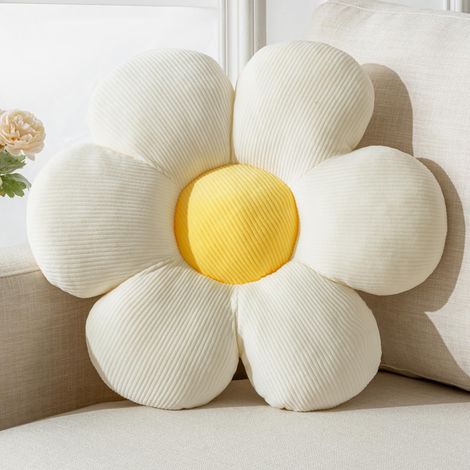 Coussin décoratif à fleurs, motif marguerite, 40 cm, blanc, pour lit, canapé ou fauteuil. (1/5)