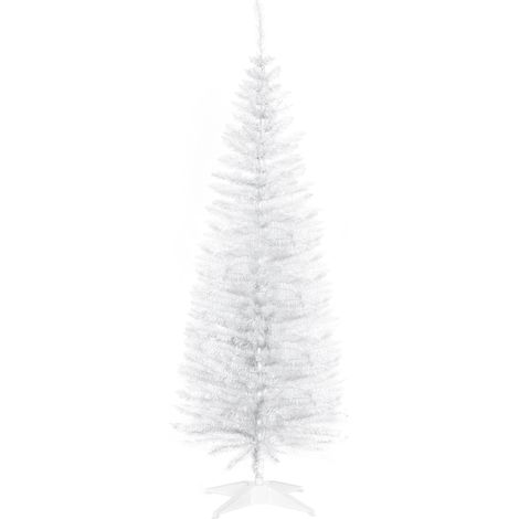 5ft Unlit Artificial Christmas Tree, Pencil Slim Xmas Tree with Solid Stand and Realistic Branches, White