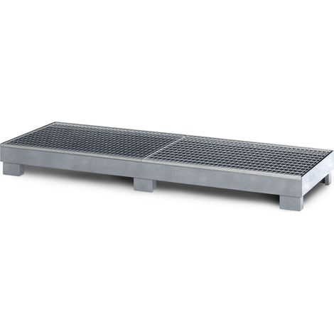 RR Industrietechnik Auffangwanne aus Stahl für 4x 200 Liter Fass mit Gitterrost BxTxH 2400x800x240 mm verzinkt