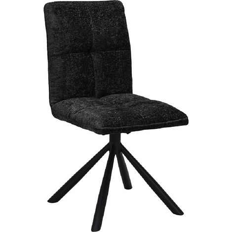 Drehbarer Esszimmerstuhl DANIEL – Dunkelgrauer Stoff – Schwarze Metallbeine – Höhe 96,5 cm – Design-/Industriestil (1/5)