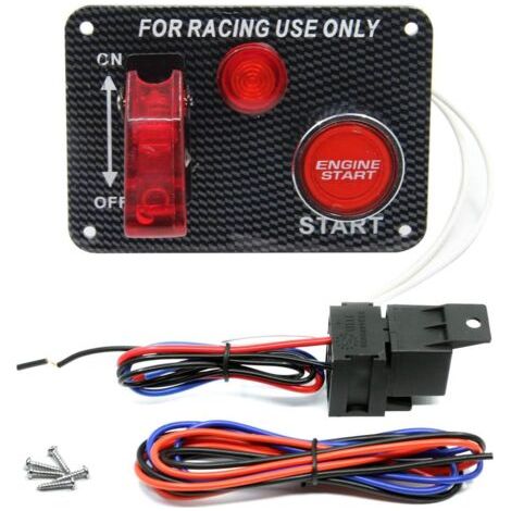 Panneau de Commutateur D'allumage DC 12V 2 en 1 avec Bouton Poussoir de Démarrage du Moteur de Voiture avec Voyant Lumineux pour Voiture de Course, Bateau, Camion, Remorque (1/5)