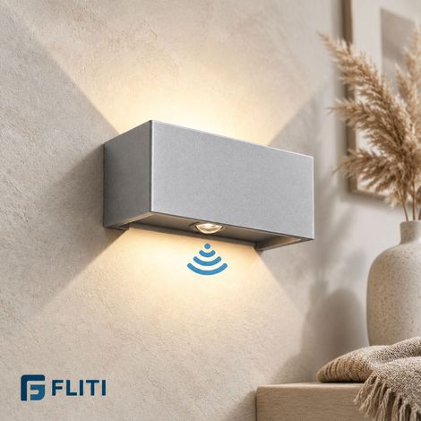 FLITI-Applique murale LED étanche IP65 détecteur mouvement aluminium 3000K intérieur extérieur 24W 20x10x10cm (1/5)
