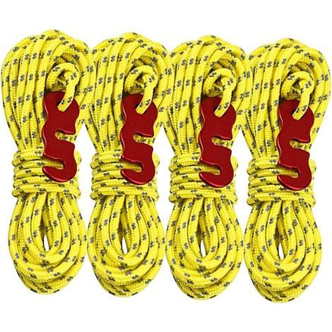 Set di 4 corde per tenda, con elementi riflettenti e leggeri, tenditori in alluminio e nylon per campeggio, avventure ed escursionismo. (1/5)