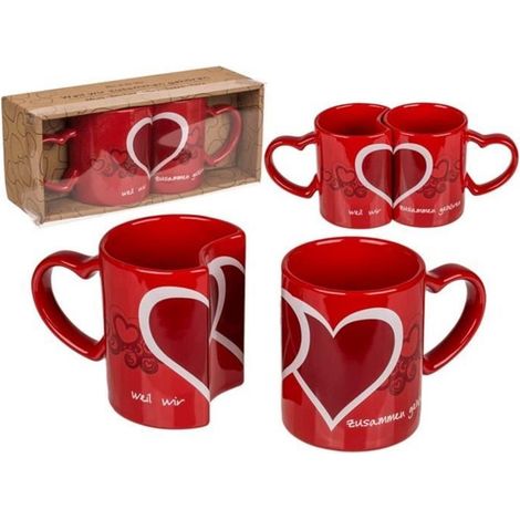 Tasse - VERFLOCHTETE HERZEN - Set von 2 - Keramik - Rot - 350 ml