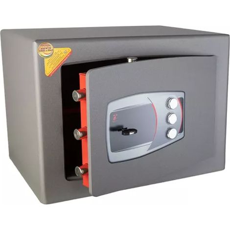 TECHNOMAX - Coffre-fort à fixer à clé double panneton + combinaison 3 boutons, certifié EN 14450:18-S1, 5 pênes, 47 L, 35x47x35 cm (1/5)