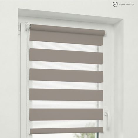 Estika - Store enrouleur jour nuit sans perçage - 75 x 220 cm - Gris Taupe Foncé - Protection solaire pour fenêtres intérieures - Double tissu semi-transparent - Fixation Klemmfix