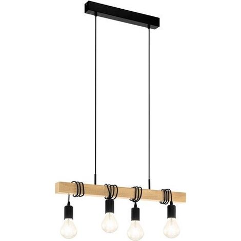 Lampada a sospensione Townshend in legno, 4xE27 in metallo nero, Eglo Eglo (1/3)