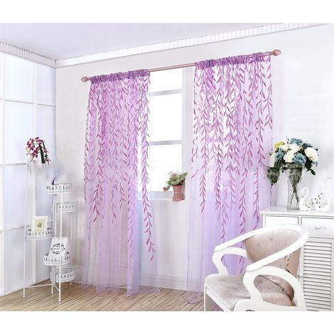JSSEVN - One-sided Willow Tulle Window Curtain for Window, Window Curtain, Bedroom Window Curtain 100 x 250 cm Purple (1/5)