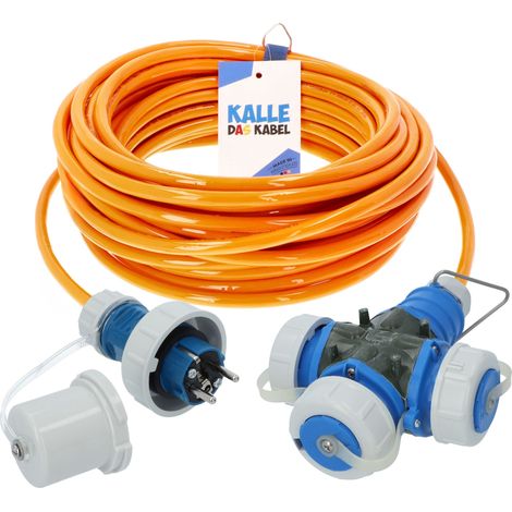 KALLE Verlängerungskabel Schuko 2,5mm² 3-Fach Kupplung Aquasafe IP67 Extreme Orange 10 Meter