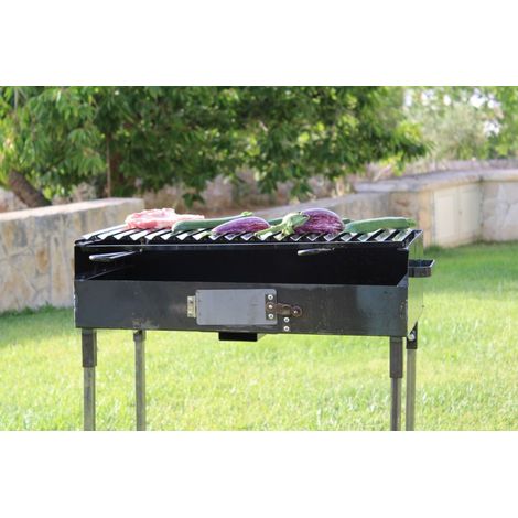 BARBECUE FERRO TIPO PESANTE 70x35cm CON GRIGLIA RECUPERA GRASSI REGOLABILE