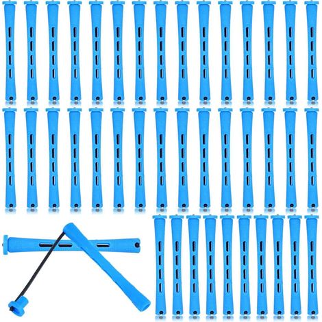 Lot de 40 bigoudis permanents - En plastique - 9 mm - Pour permanente et permanente - Bleu (1/5)