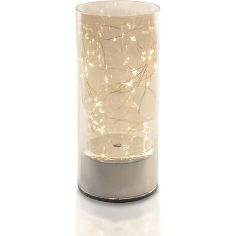 Lampada a Cilindro in Vetro con 10 Micro LED a luce calda Mis. 8x15 cm - Decorazioni per Natale (1/4)
