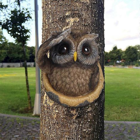Statues de hibou câlinant les arbres, décoration de jardin, sculpture extérieure de Pâques (1/4)