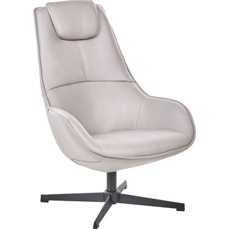 Sillón de piel sintética con detalles decorativos base giratoria y respaldo alto ergonómico gris claro Hauge
