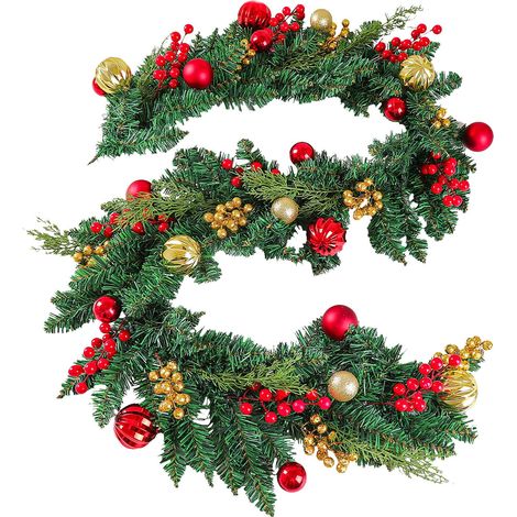 Guirlande De Noël - 150 Cm - Lumières Led Blanc Chaud - Baies Rouges Et Pommes De Pin Givrées - Fonctionne Sur Piles - Pour Intérieur Et Extérieur - 1 Pièce