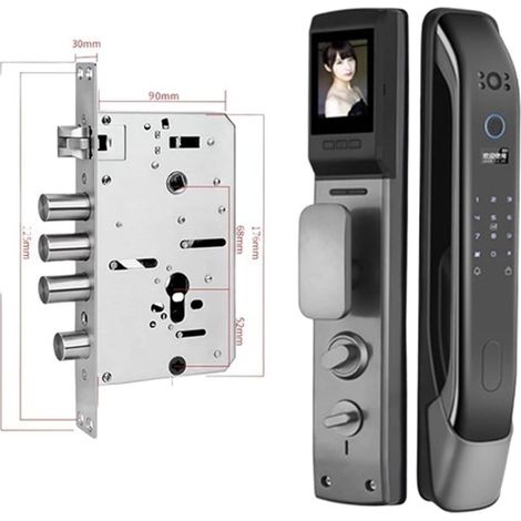 Serrure de porte intelligente Serrures Électroniques À Mot De Passe Numérique, Déverrouilla Automatique À Distance Par Application, Serrure De Porte Intellinte À Empreintes Digitales Avec Caméra ( Col (1/5)