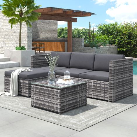 Garden Corner Rattan Sofa Furniture Set Garden Entertaining Lounge Set, Gray (1/5)