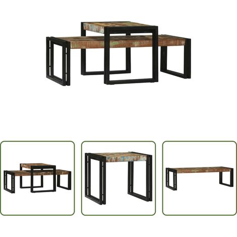 Bois recyclé - Table basse 2 pcs Multicolore Bois Recyclé Solide (1/5)