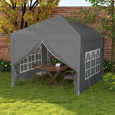 Tonnelle pliante d'extérieur 3x3 m avec 4 panneaux latéraux, en acier et tissu Oxford gris (1/5)