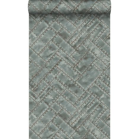 papier peint plaques en métal avec rivets en arête de poisson gris clair - Origin Wallcoverings (1/5)