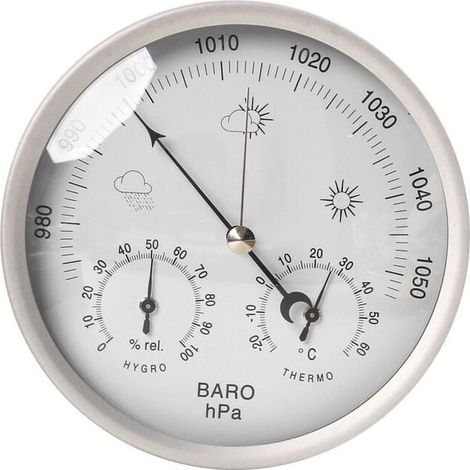 Station météo analogique pour l'intérieur et l'extérieur avec Cadre en Acier Inoxydable au Design élégant-composée d'un baromètre, d'un hygromètre et d'un thermomètre(Macaron) (1/5)