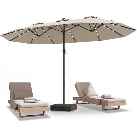 Parasol de Jardin Exterieur, 460 x 285 CM, Parasol Double Rectangulaire, avec Ouverture Fermeture Manivelle, 48 Éclairage LEDs, Base Inclus, Beige (1/5)