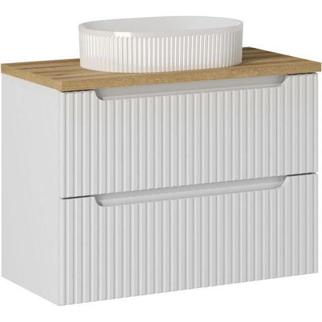 Ensemble Meuble Vasque 2 tiroirs et Plateau effet chêne et Vasque L 80 x P 40 x H 59,5 cm - Astral Blanc - Livraison gratuite