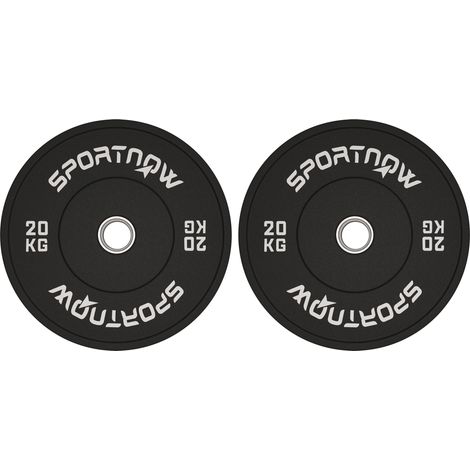 Set 2 Dischi Pesi da 20kg in Gomma con Foro da 2"/5 cm per Manubri e Bilancieri, Nero