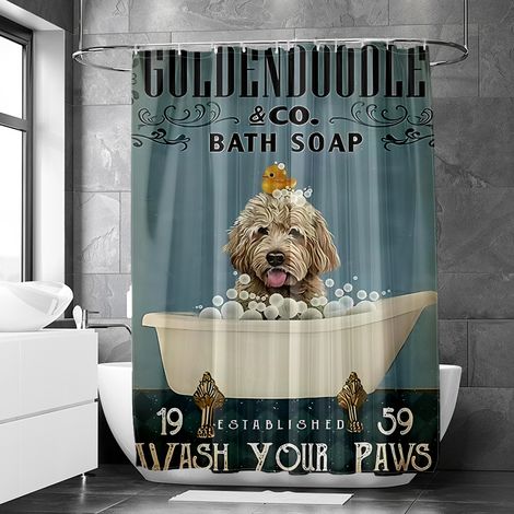Rideau de douche motif chat rétro et baignoire, tissu salle de bain imperméable, 90x180 cm (1/5)