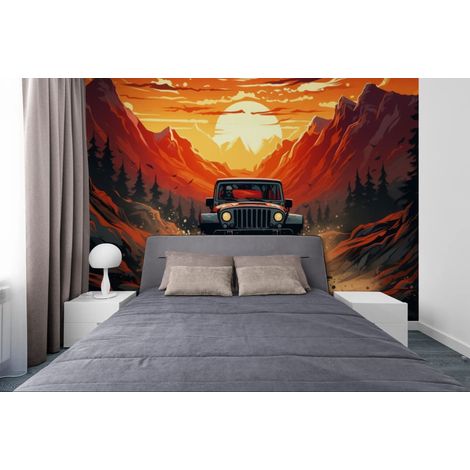 Papier peint paysage – Aventure en montagne au coucher du soleil - 150 x 250 cm (1/2)