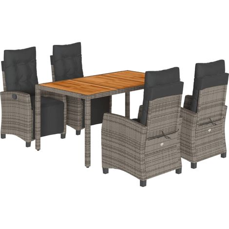 vidaXL Set da Pranzo da Giardino 5 pz con Cuscini in Polyrattan Grigio (1/5)