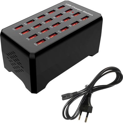 Station de Charge USB, 20 Ports 100W/20A, Chargeur Multi-Ports USB pour Smartphones, tablettes et Autres appareils (1/5)