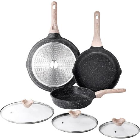 Set de 3 poêles antiadhésives avec couvercles 24/28/32 cm induction granit PFOA free (1/5)