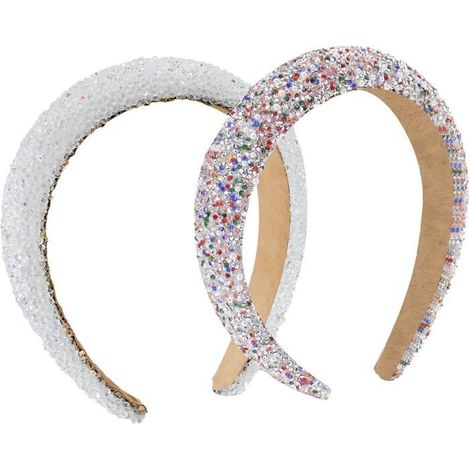 Breites Haarband für Damen – mit Strasssteinen und Pailletten – weiß und farbig – für Hochzeiten