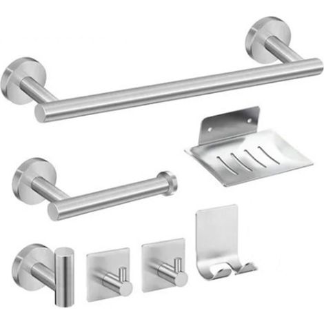Ensemble de 7 accessoires de salle de bain : porte-serviettes, porte-papier toilette, patère, porte-savon, multifonction. (1/5)
