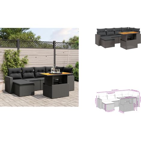 7-tlg. Garten-Sofagarnitur mit Kissen Schwarz Poly Rattan - Gartenmöbel Set - PE-Rattan Möbel - Outdoor Lounge - Gartenlounge - Terrassenmöbel (1/3)
