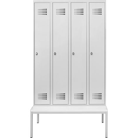 STIER Garderobenspind Premium mit Sitzbankuntergestell 4 Abteile Drehriegel lichtgrau (1/2)